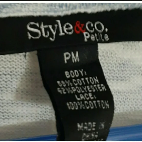 Womens sz Med Pitet blue white striped Floral embroidered top Ladies 3/4" Sleeve - Picture 3 of 6